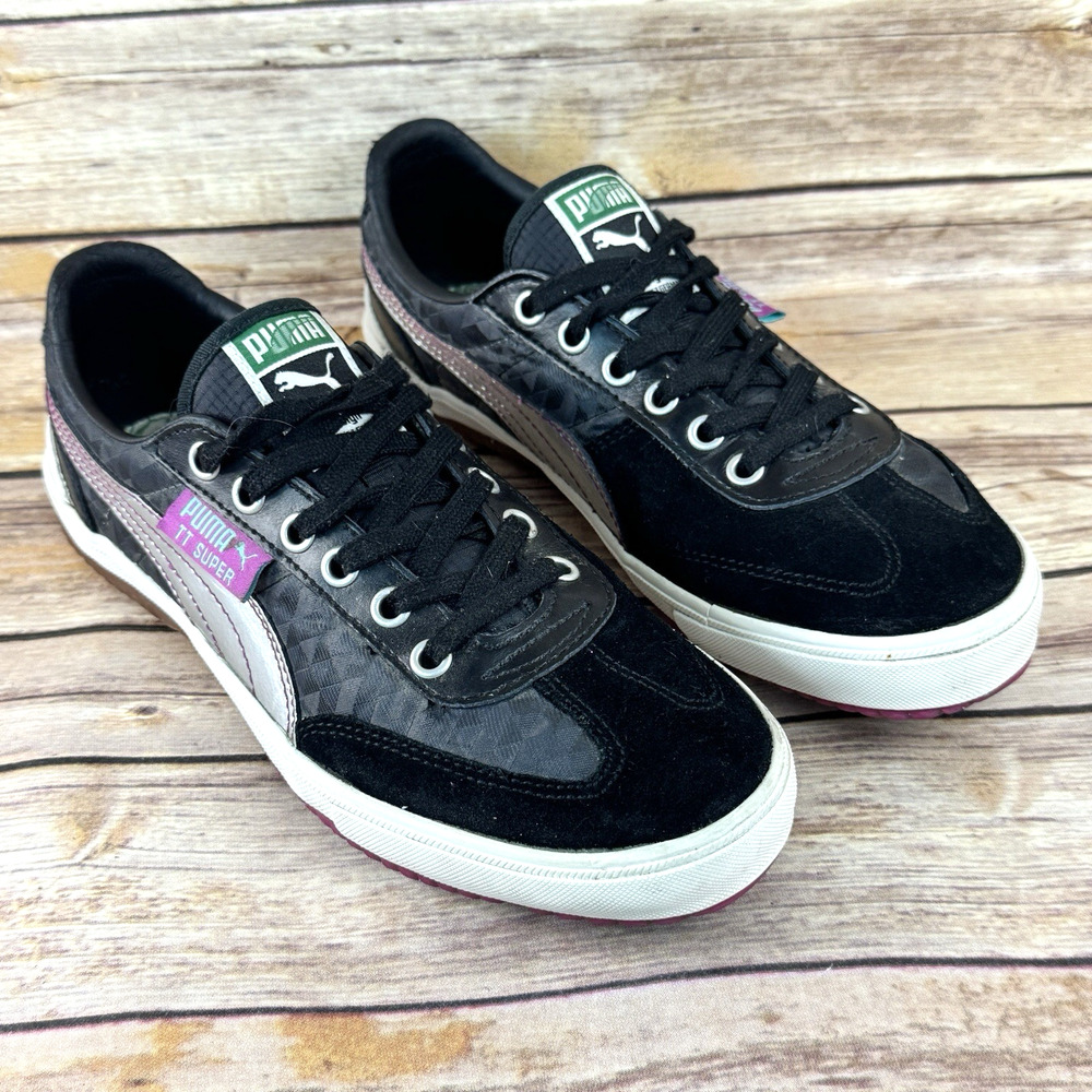 Puma TT Super Womens Blacke Gray Purple Low Top Classic Low Profile Sneakers 8